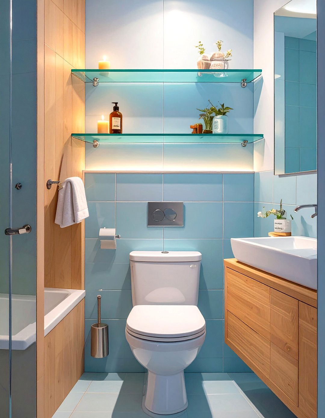 Clear Glass Shelving for Inconspicuous Storage - 30 small half bathroom ideas