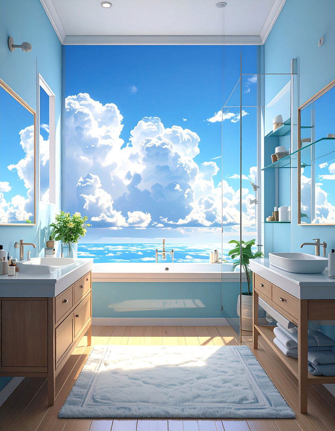 Cloud or Sky Mural Wallpaper - 30 small bathroom bathroom wallpaper ideas