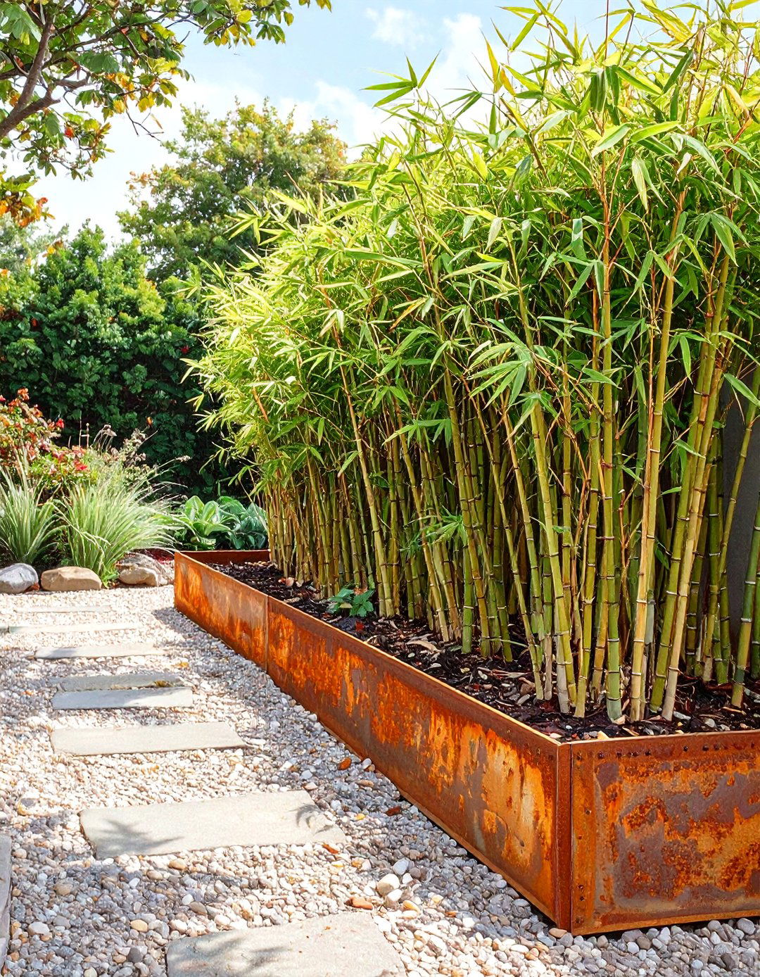 Clumping Bamboo in Containment Beds - 30 useful backyard privacy ideas ththomideas