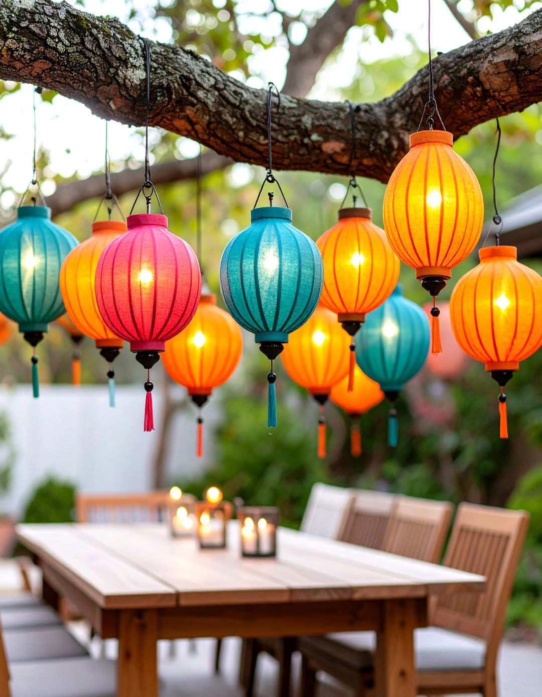 Clustered Paper Lantern Patio Lights - 30 patio lighting ideas
