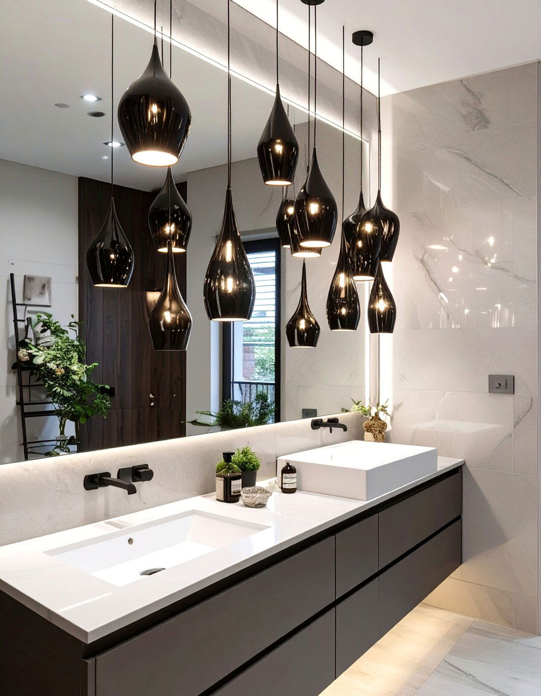 Clustered Pendant Light Arrangement - 30 bathroom vanity lighting ideas