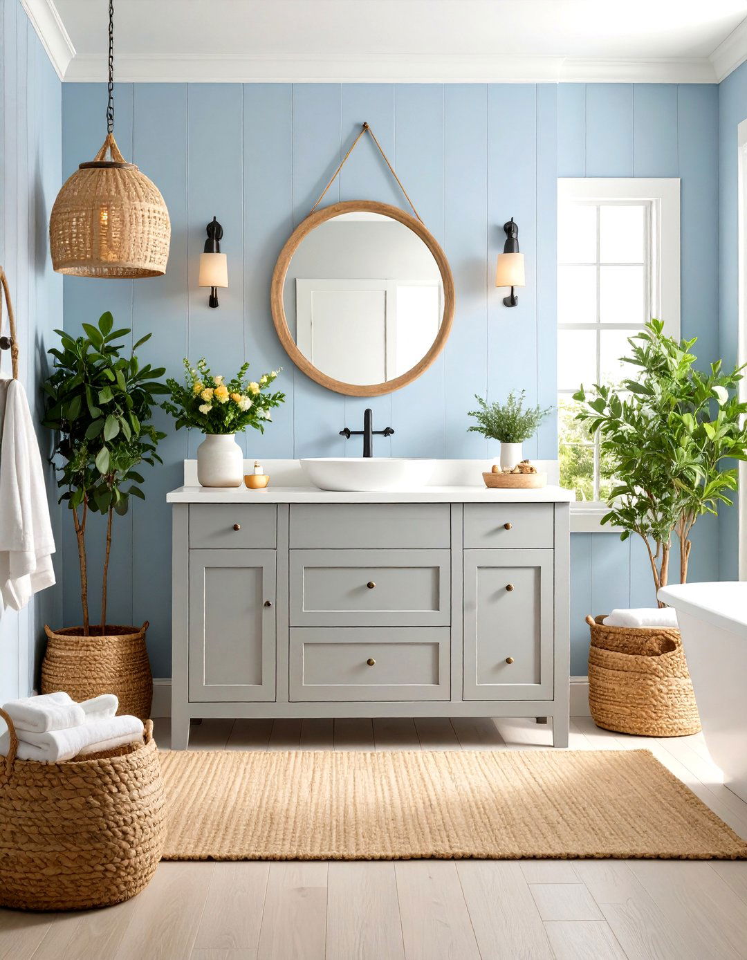 Coastal Bathroom with a Beadboard Vanity - 30 light grey vanity bathroom ideas