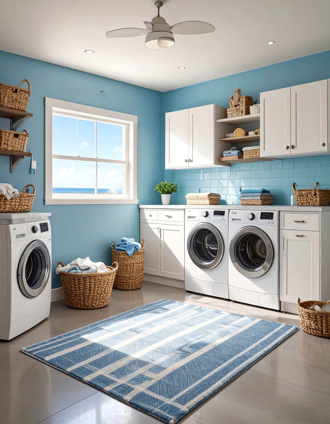 Coastal Beach House Basement Laundry Room - 30 concrete basement laundry room ideas