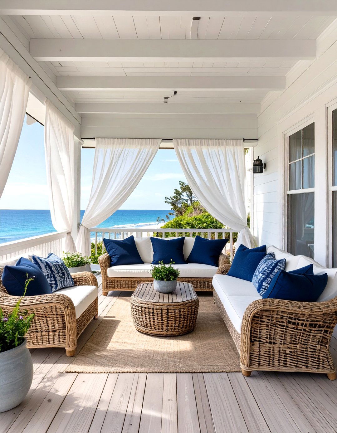 Coastal Beach House Veranda - 30 covered patio ideas attached to house