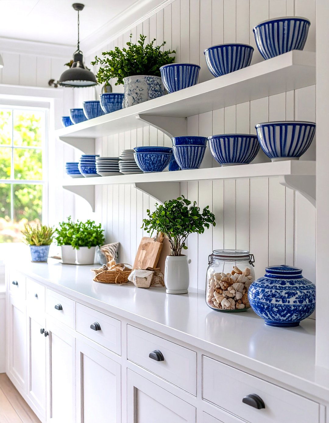 Coastal Beadboard Kitchen Shelves - 30 kitchen shelves ideas