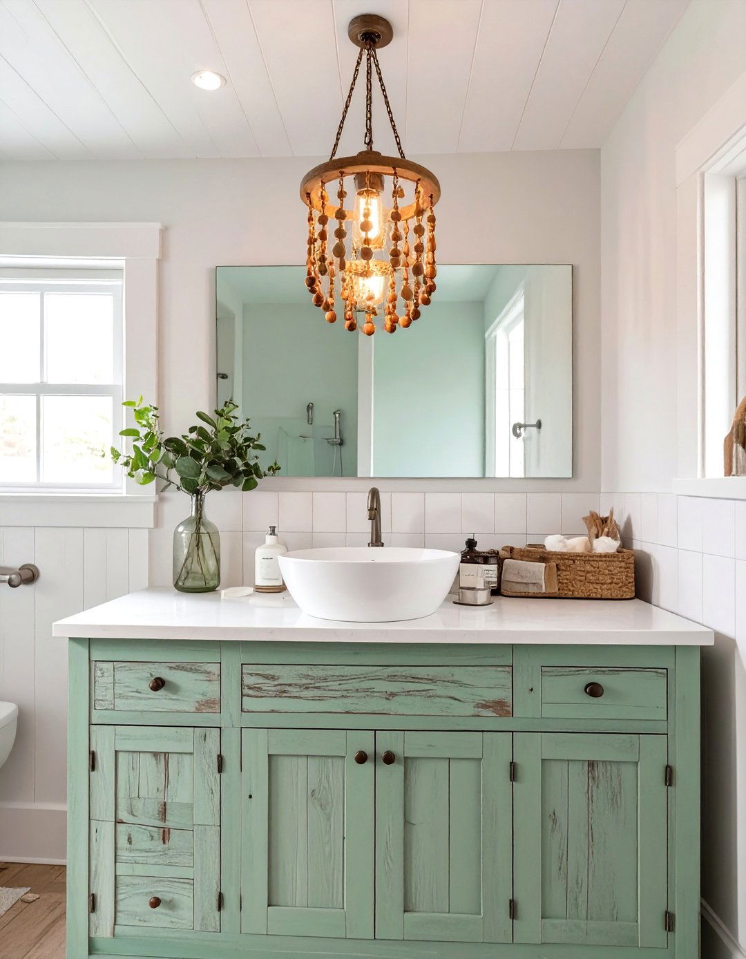 Coastal Beaded Chandelier Lighting - 30 bathroom vanity lighting ideas