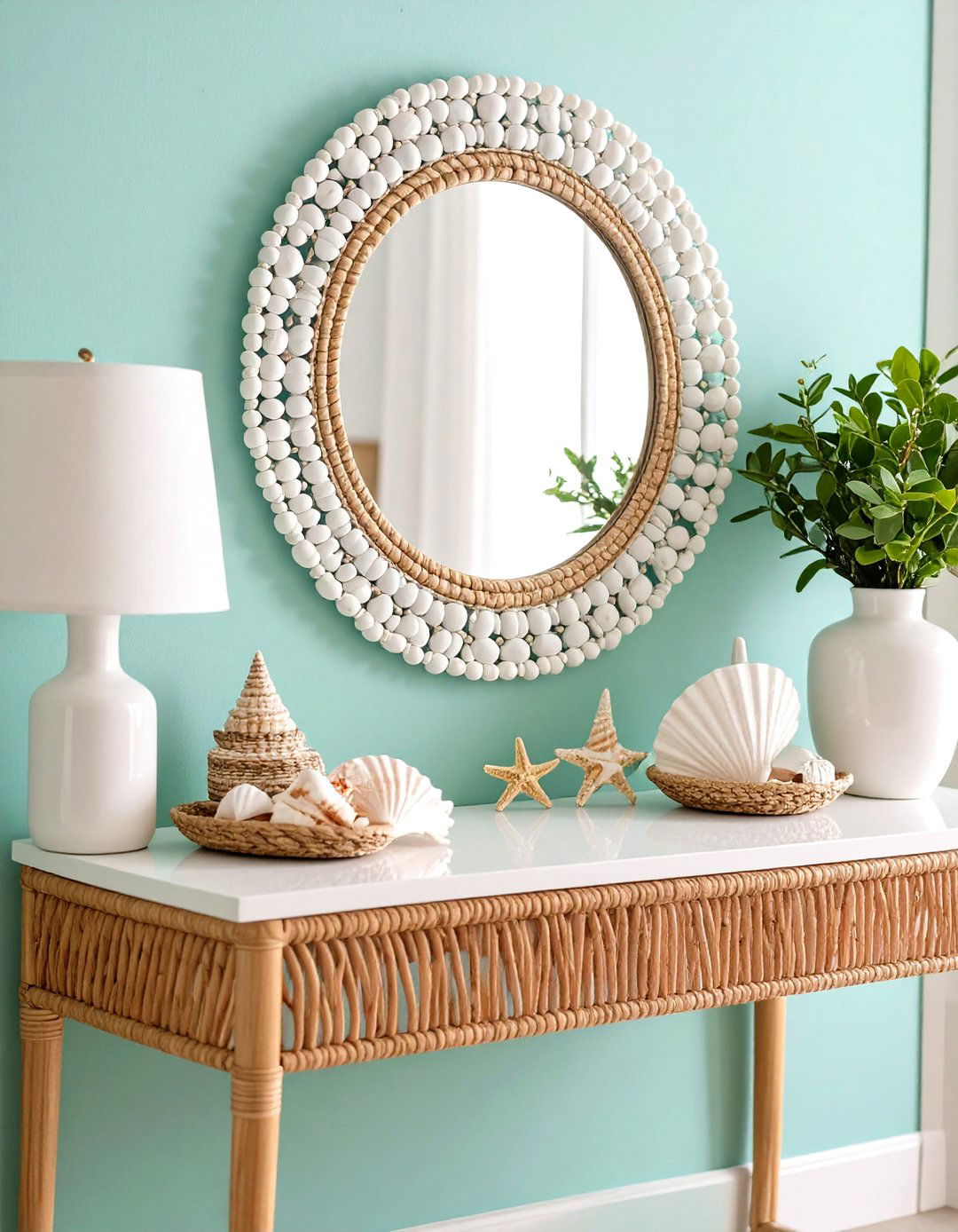 Coastal Beaded Entryway Mirror - 30 entryway mirror ideas