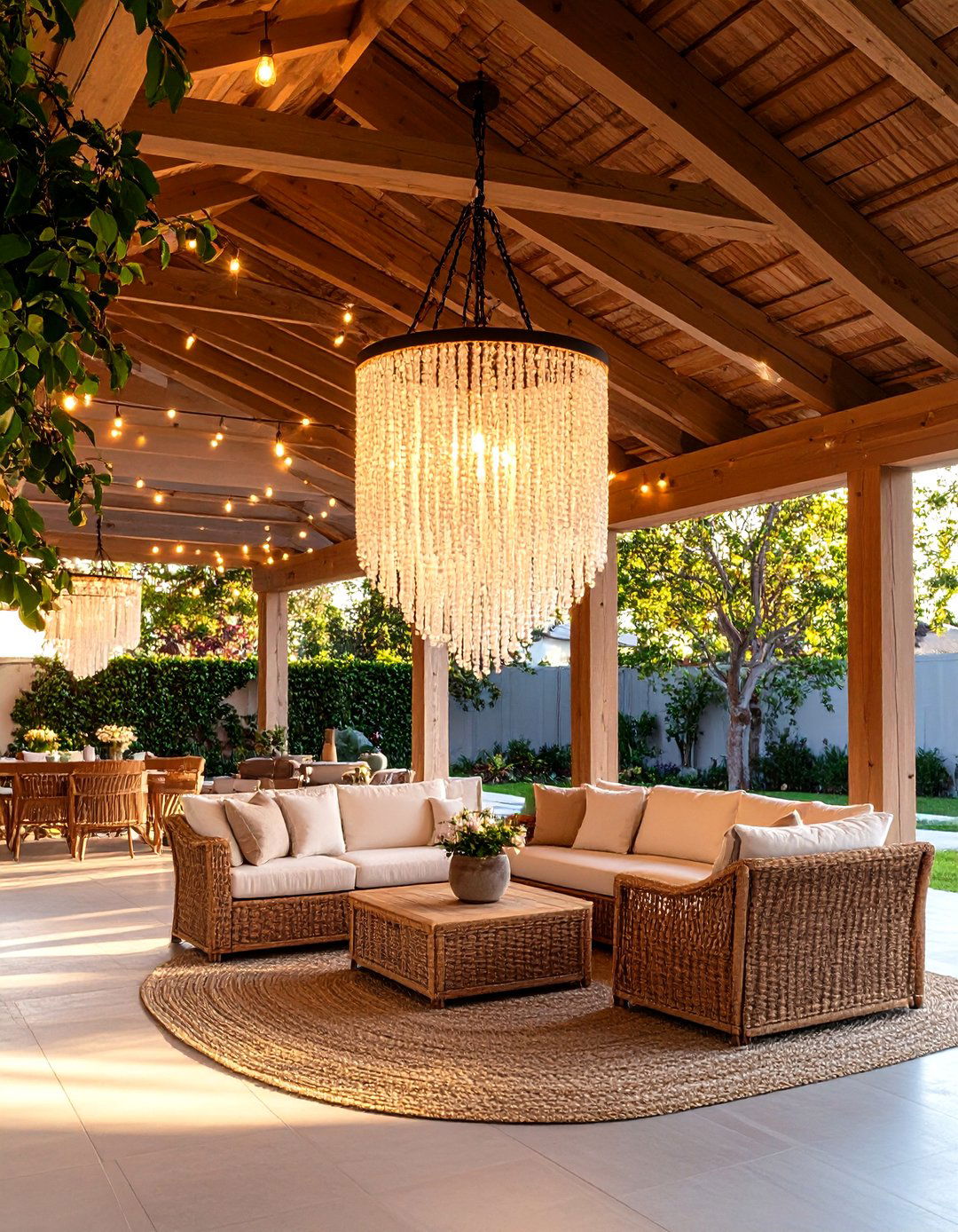 Coastal Beaded Patio Light Chandeliers - 30 patio light ideas