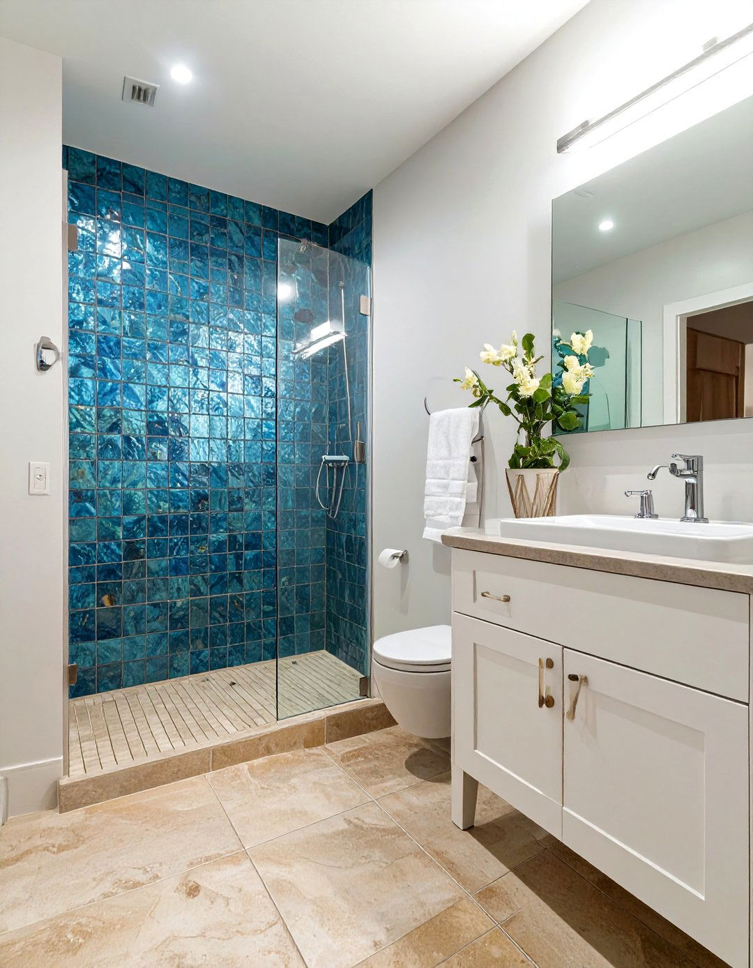 Coastal Blue Glass Bathroom Tiles - 30 bathroom tiles ideas
