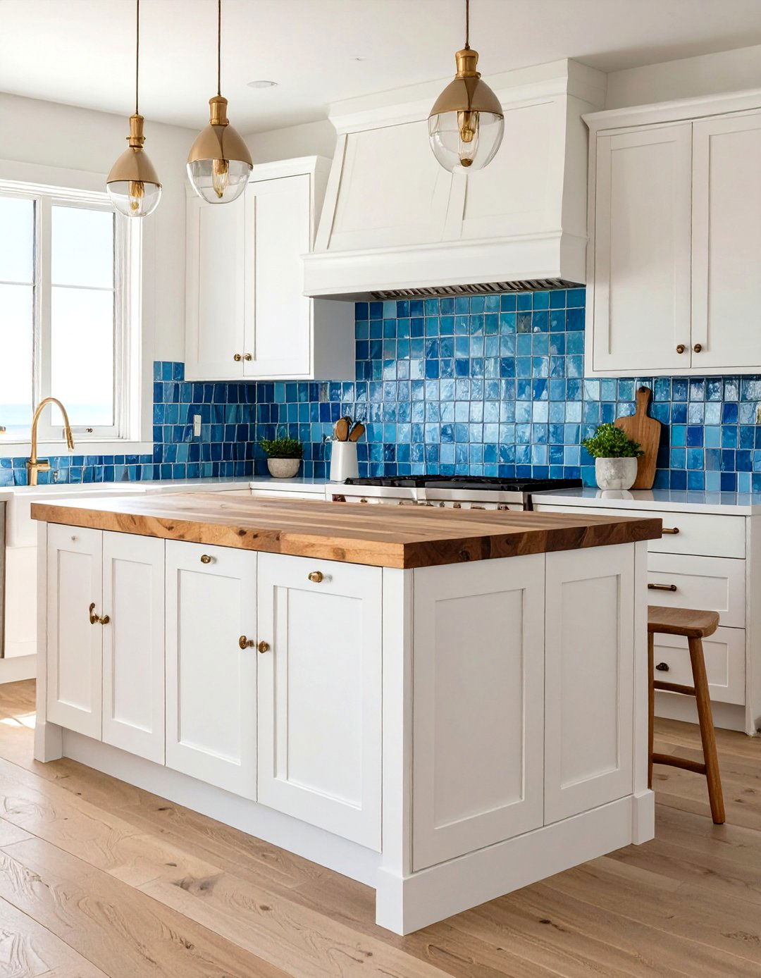 Coastal Blue Mosaic Backsplash - 30 white cabinet kitchen backsplash ideas
