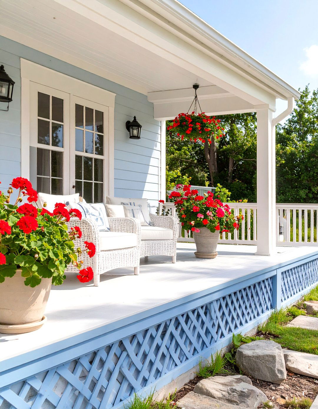 Coastal Blue Painted Lattice - 30 deck lattice ideas