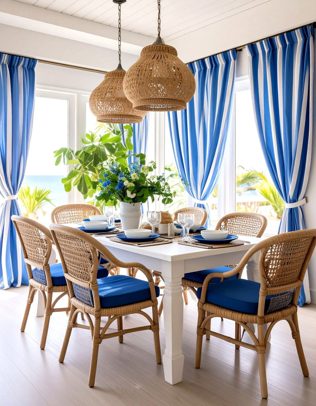 Coastal Blue and White Dining Room Curtains - 30 dining room curtains ideas