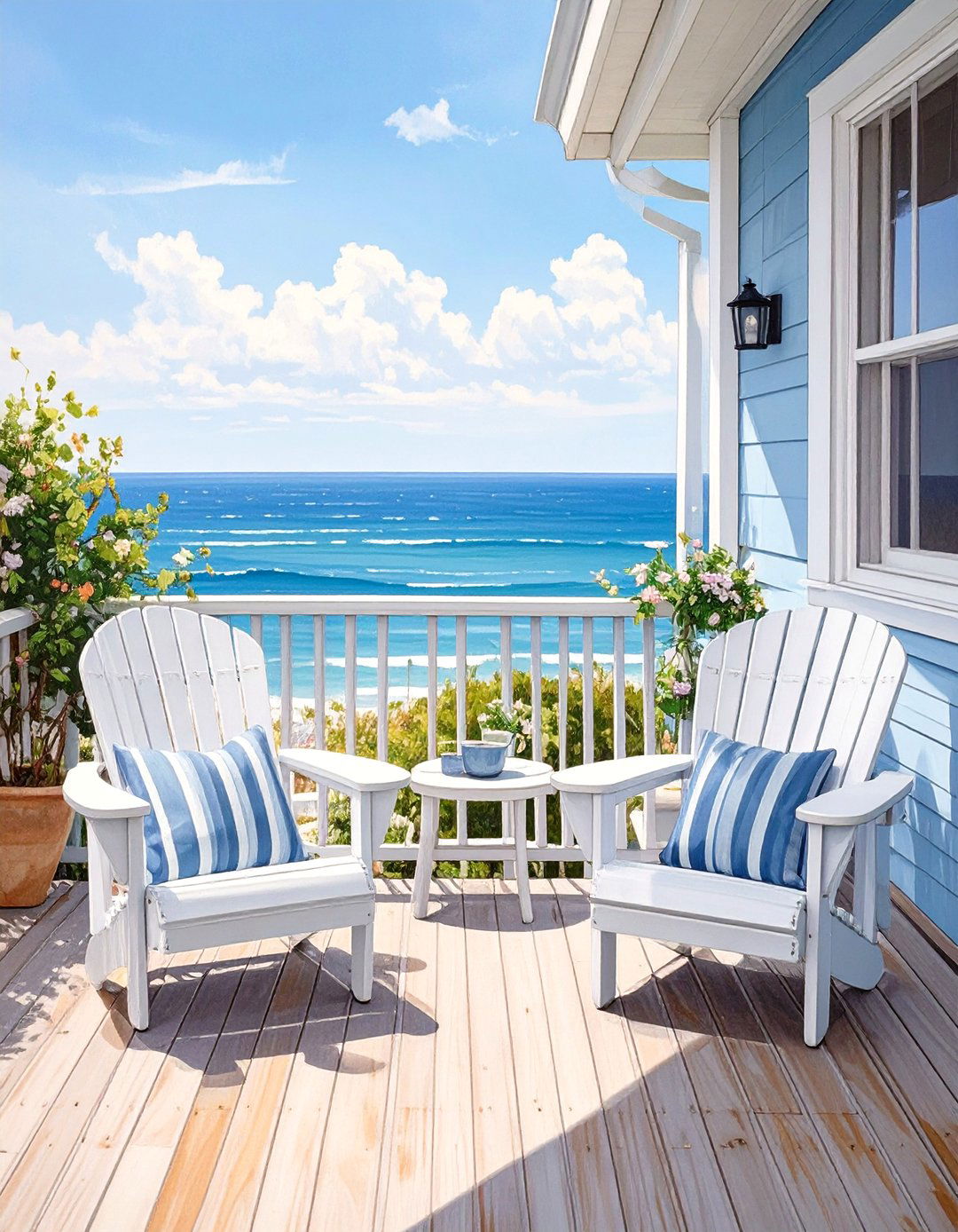 Coastal Blue and White Railing - 30 horizontal deck railing ideas
