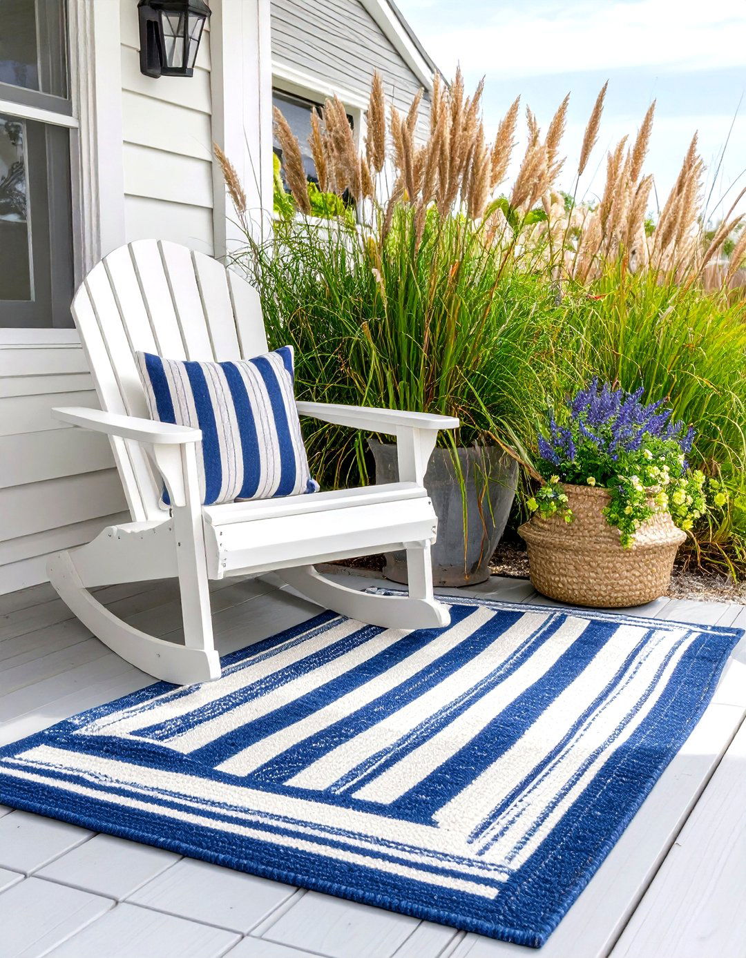 Coastal Blues and Stripes Rug - 30 front porch rug ideas