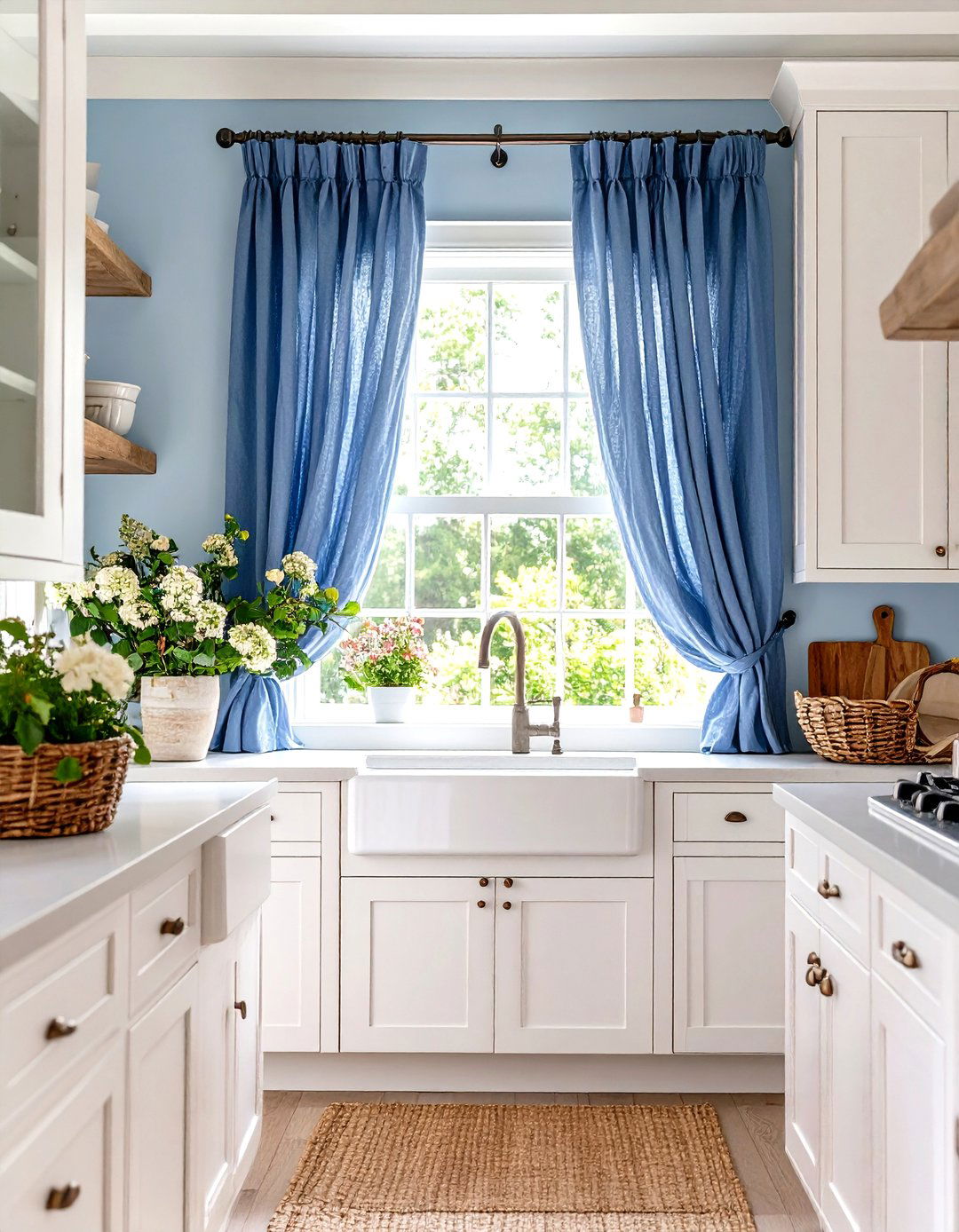 Coastal Breeze with Sheer Linen Panels - 30 kitchen curtain ideas above sink