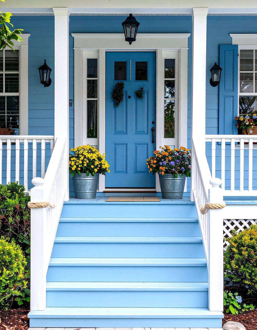 Coastal Charm Painted Wood Front Porch Steps - 30 front porch steps ideas