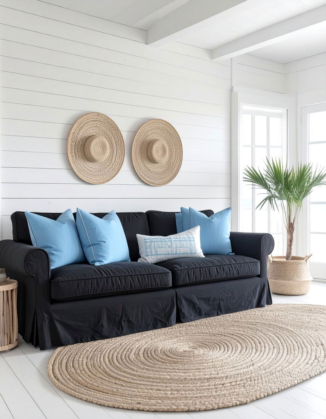Coastal Chic Living Room - 30 black couch living room ideas