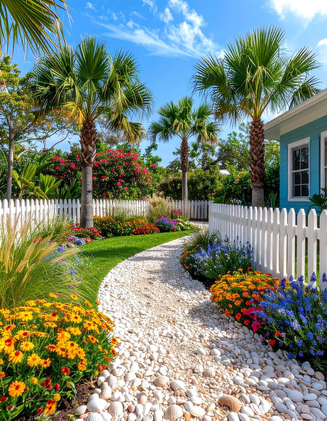 Coastal Cottage Front Yard Palm Tree Design - 30 front yard palm tree landscape design ideas