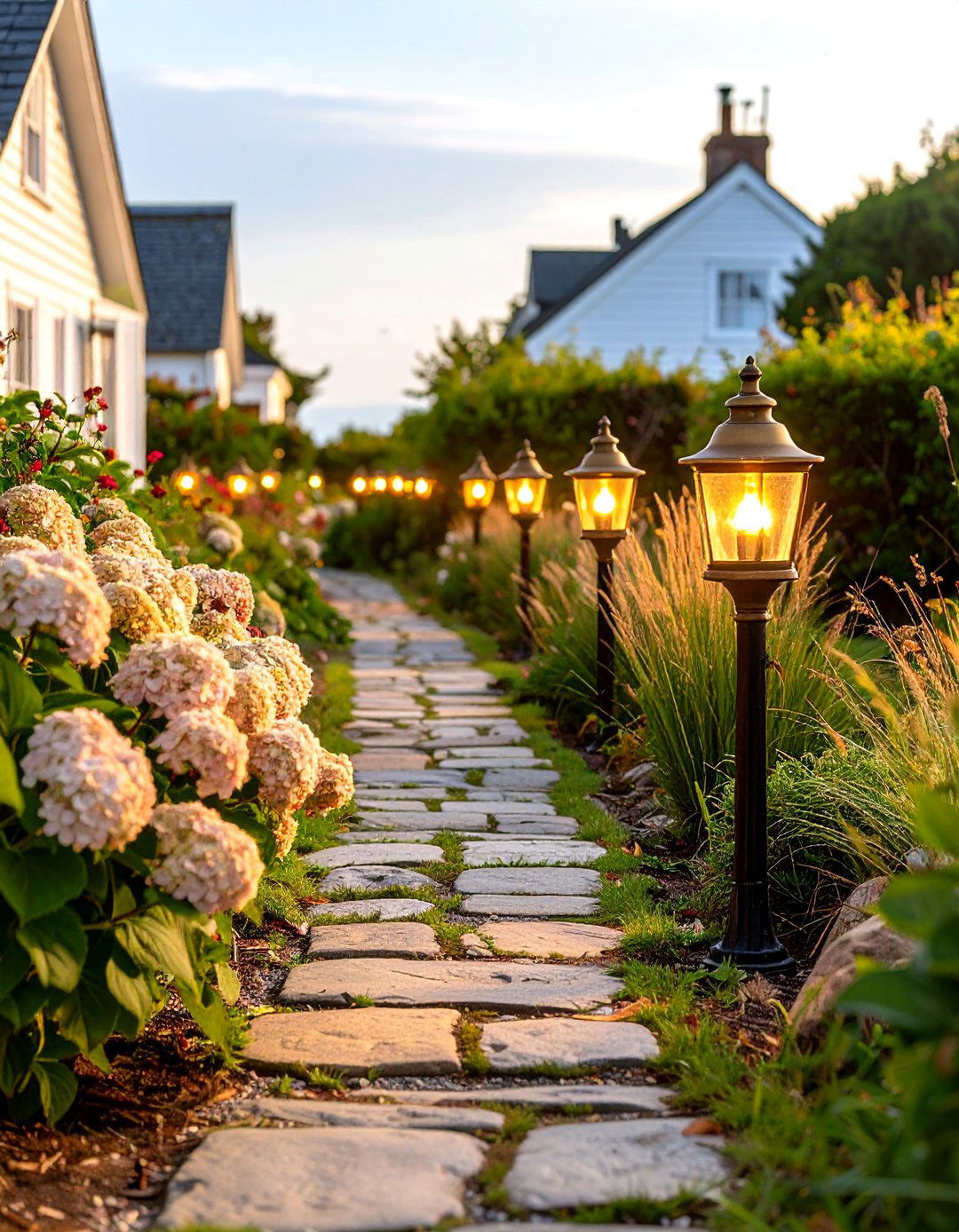 Coastal Cottage Path Illumination - 30 front yard lighting ideas