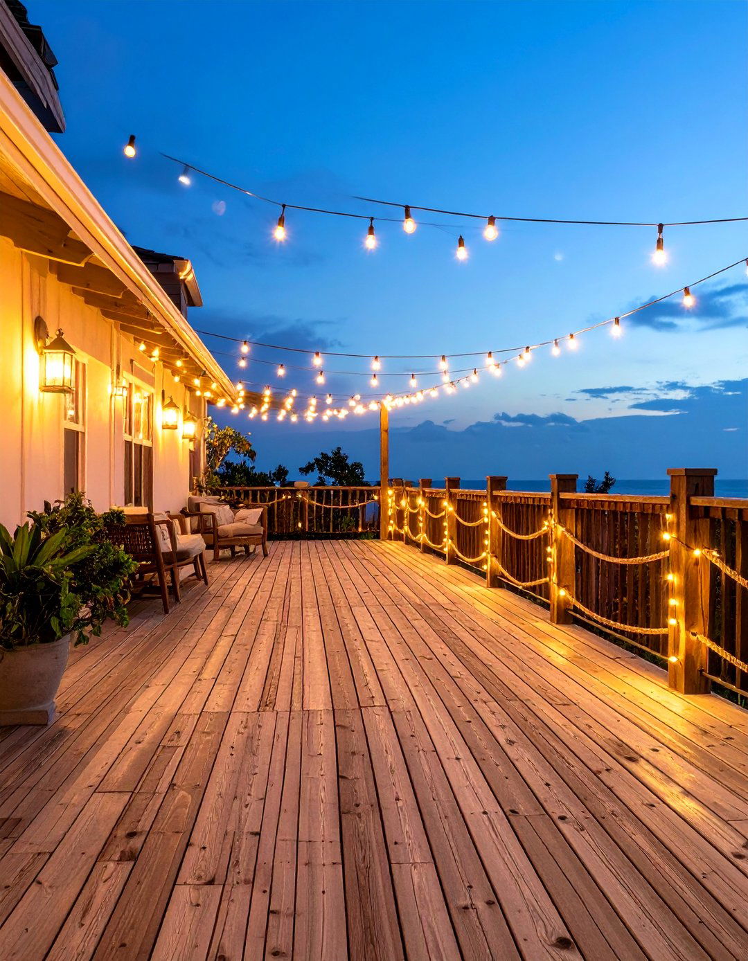 Coastal Deck Rope Lights - 30 backyard lighting ideas