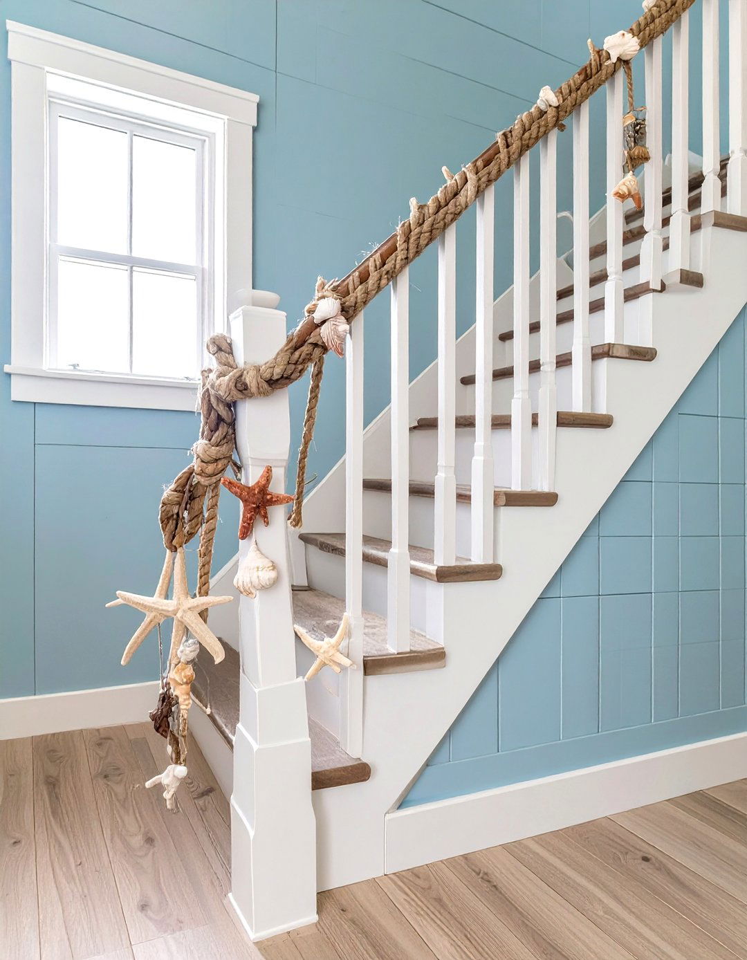 Coastal Driftwood and Rope Garland - 30 garland on stairs ideas