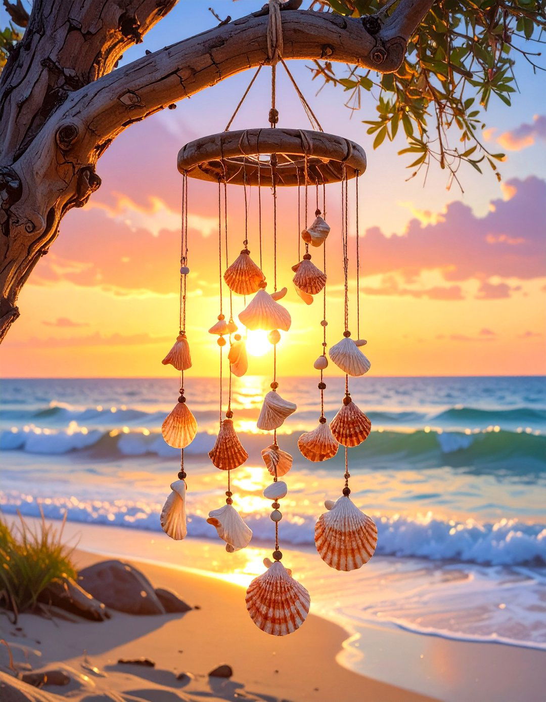 Coastal Driftwood and Seashell Wind Chimes - 30 outdoor  decorations ideas diy