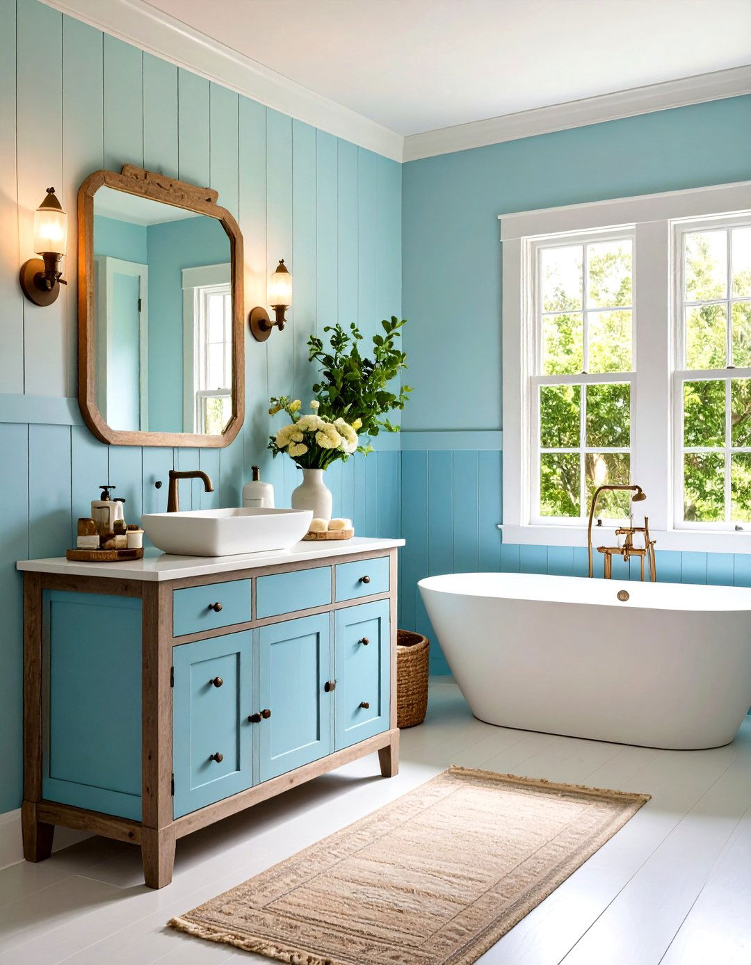 Coastal Farmhouse Bathroom - 30 light blue bathroom ideas