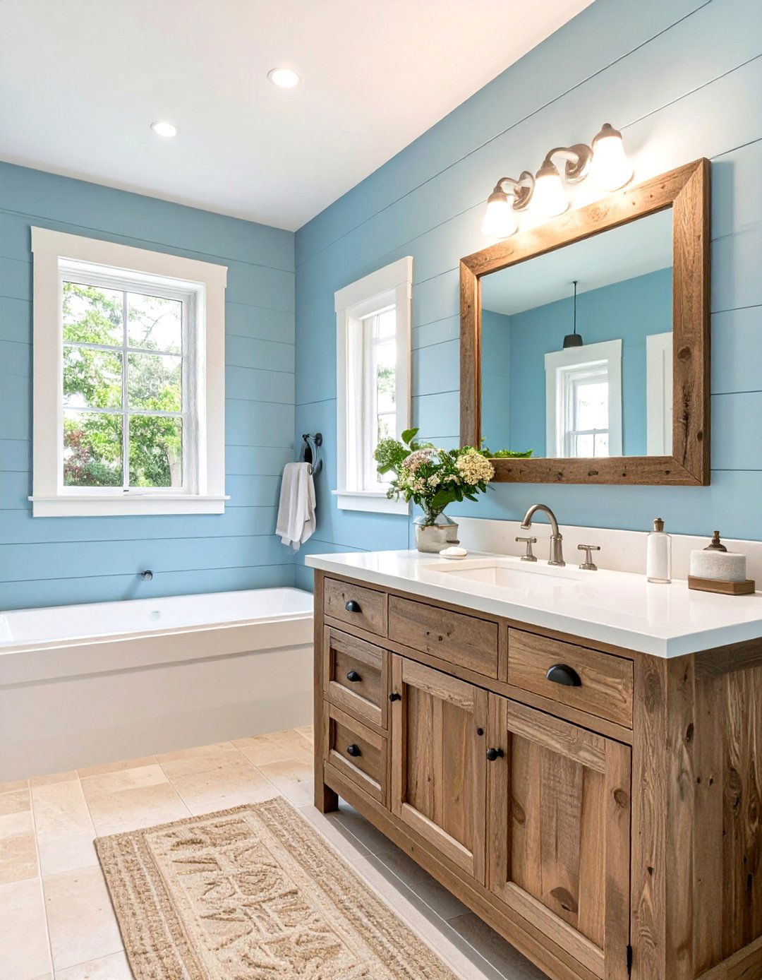 Coastal Farmhouse Blue Bathroom - 30 blue bathroom ideas