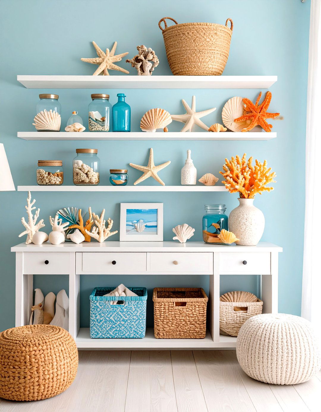Coastal Farmhouse Living Room Shelf Decor - 30 living room wall shelf decor ideas