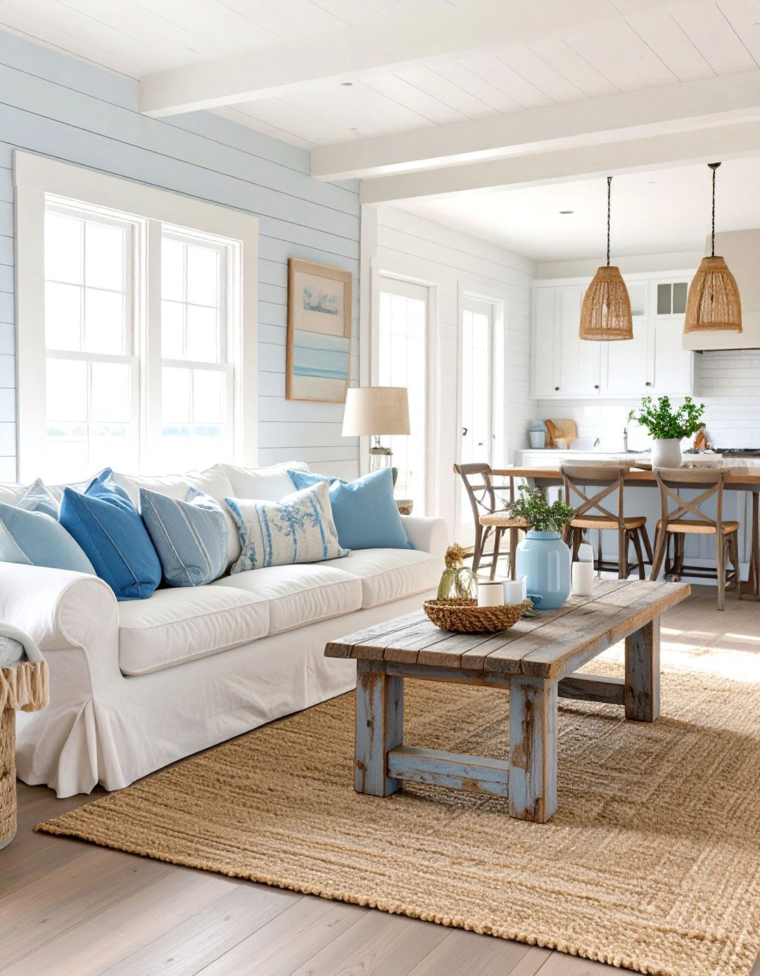 Coastal Farmhouse Living and Dining Room - 30 open concept living room and dining room ideas