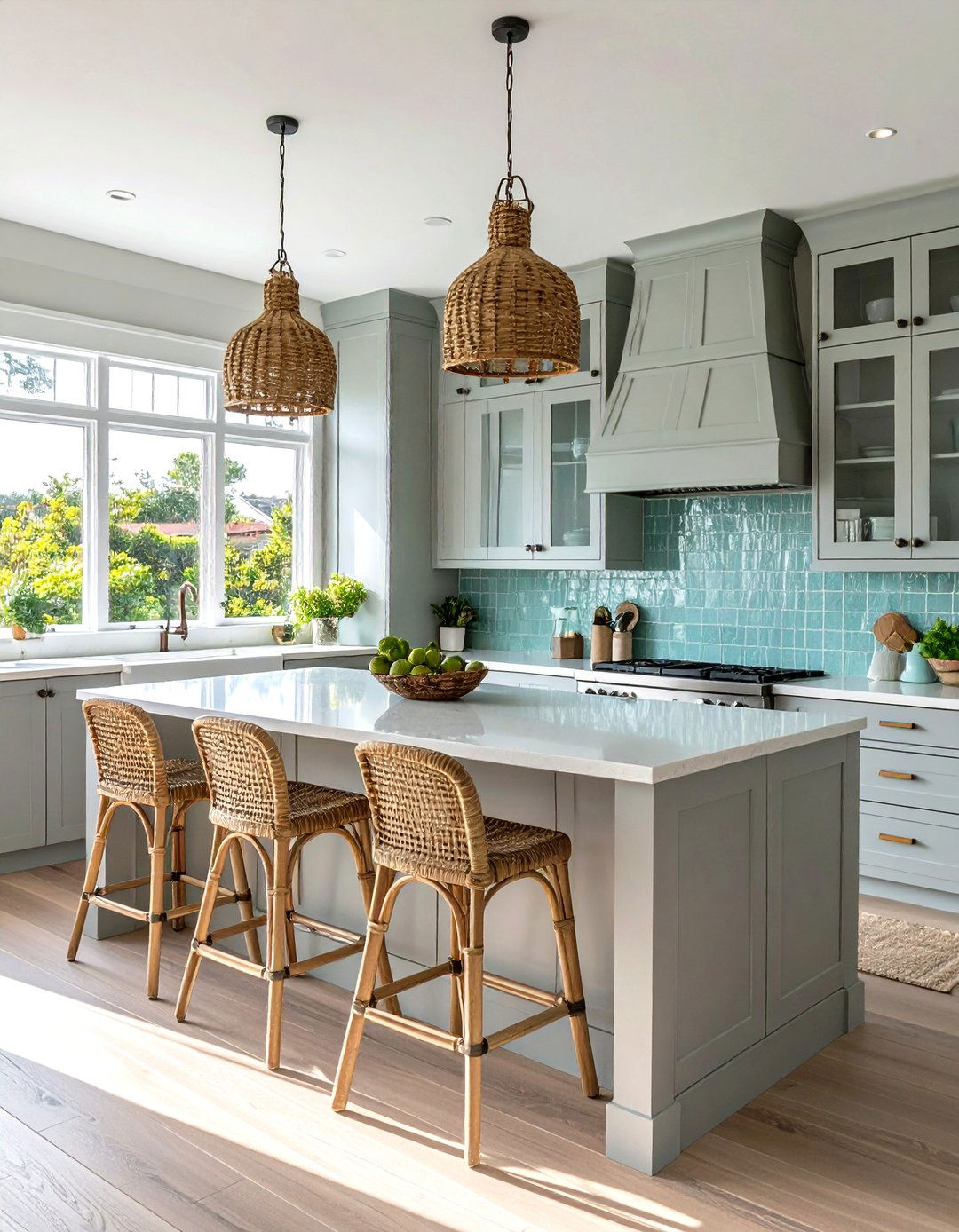 Coastal Gray Kitchen with Glass Front Cabinets - 30 gray kitchen cabinets ideas