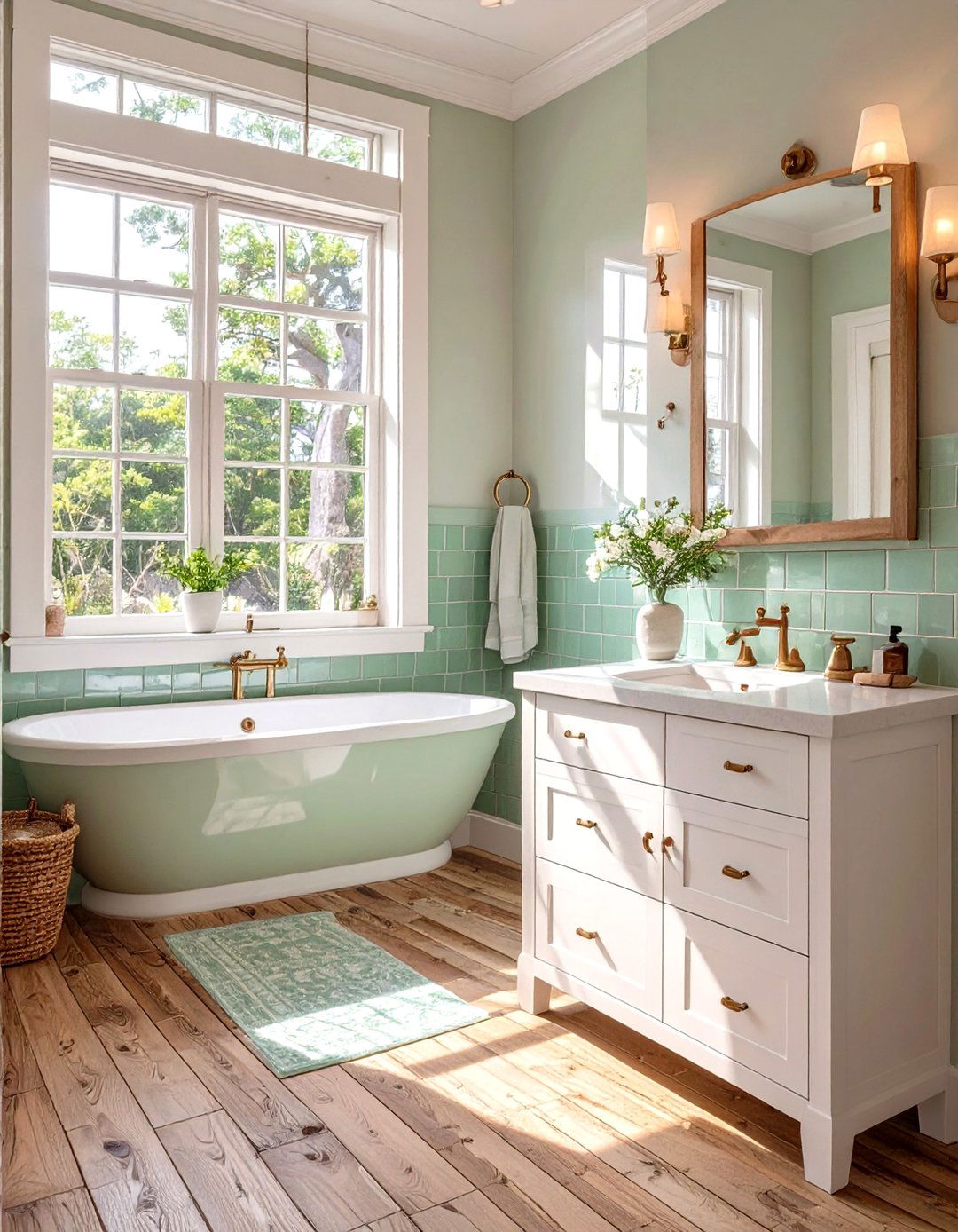 Coastal Green Bathroom with a Sea Glass Feel - 30 green tile bathroom ideas