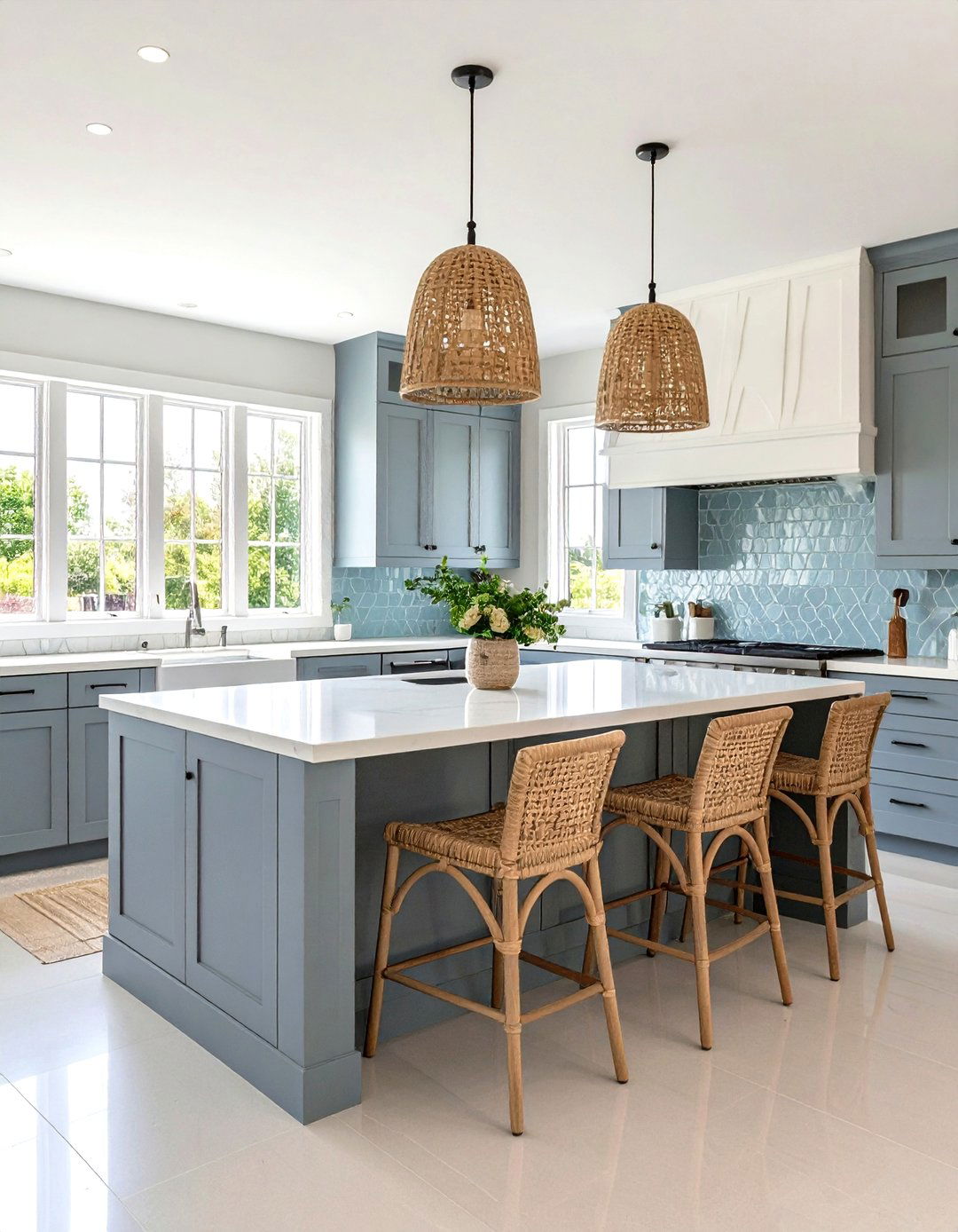 Coastal Grey Kitchen with Blue Hues - 30 grey kitchen cabinets ideas