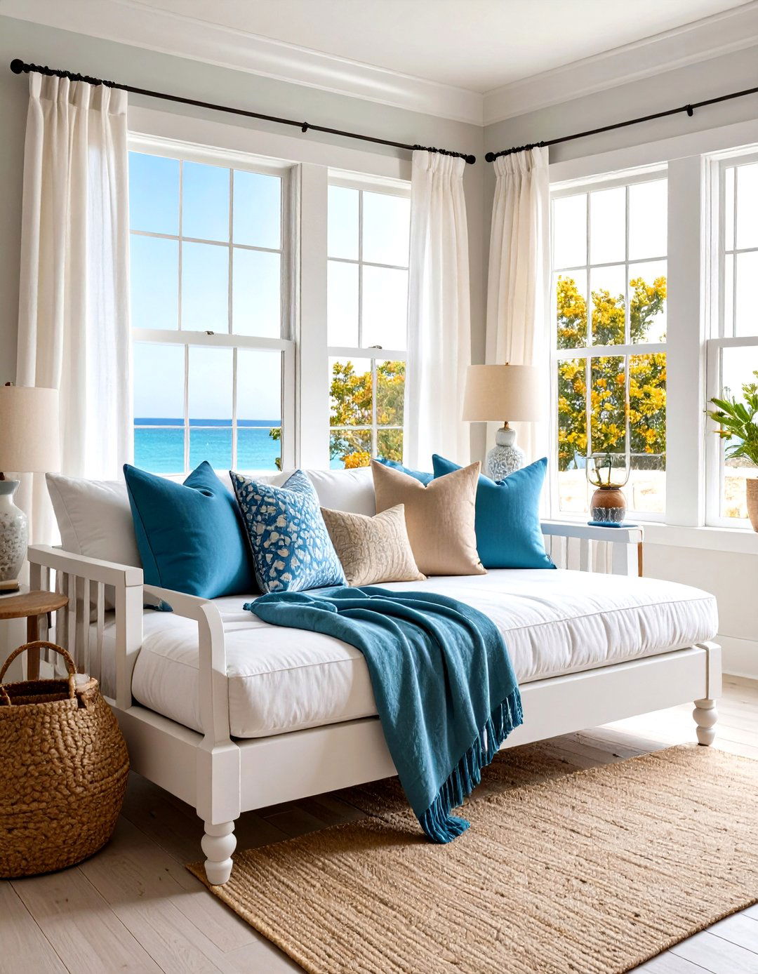 Coastal Inspired Daybed Retreat - 30 living room bay window ideas