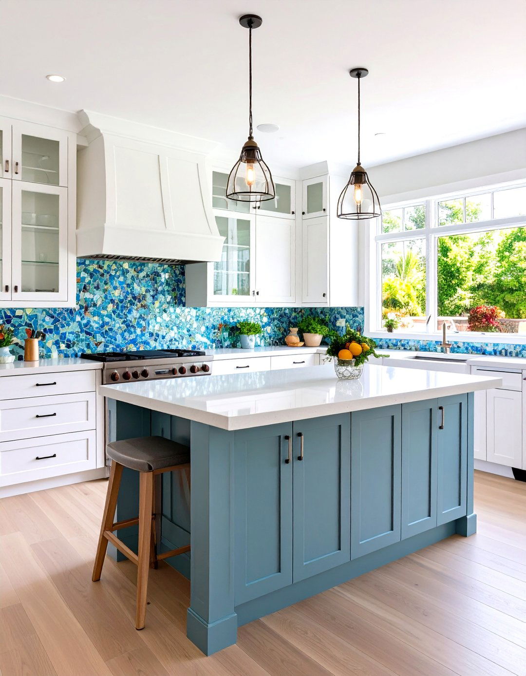 Coastal Inspired Glass Mosaic Backsplash - 30 easy backsplash ideas