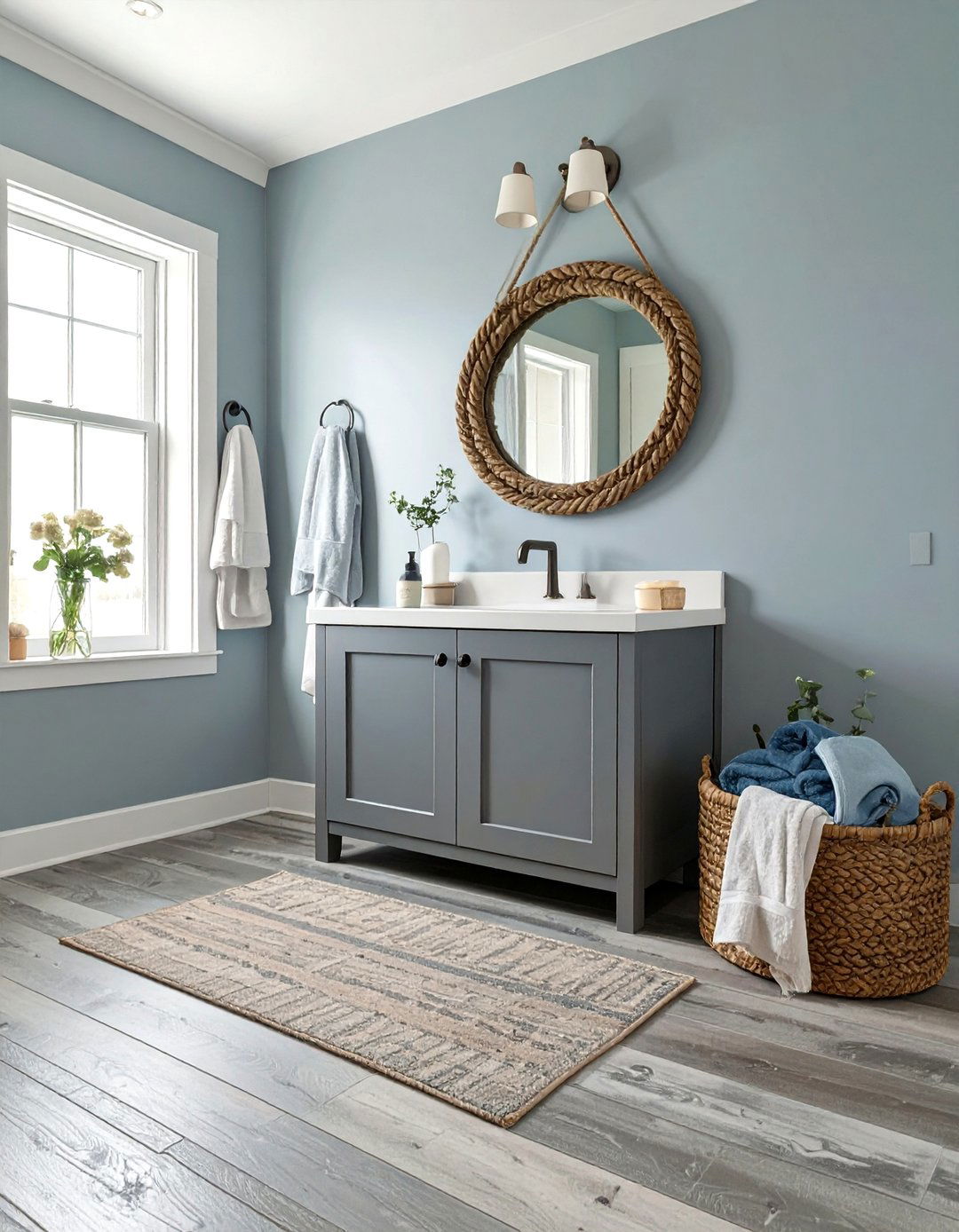 Coastal Inspired Hazy Gray Bathroom - 30 gray bathroom ideas