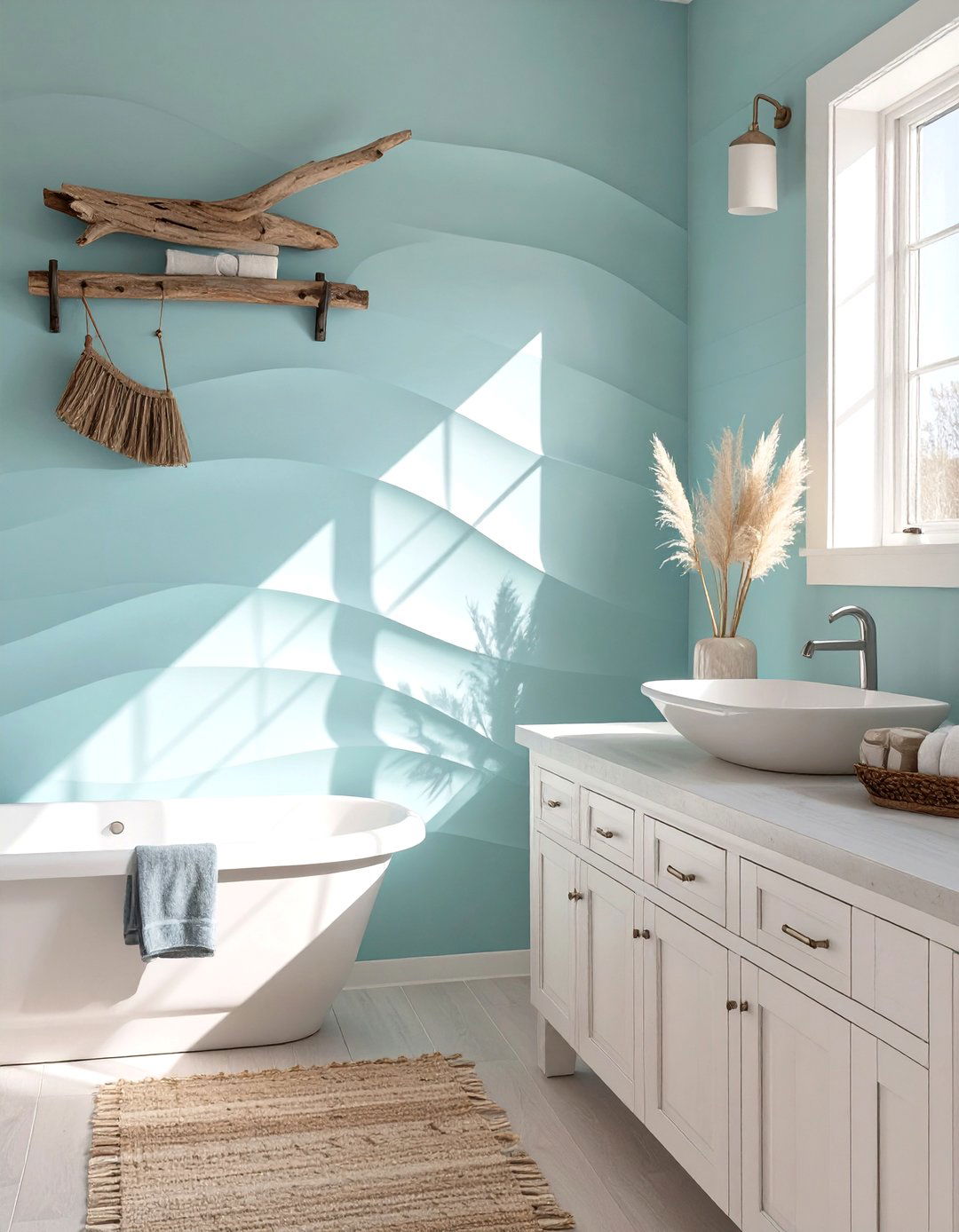 Coastal Inspired Horizontal Waves - 30 broom wall paint ideas