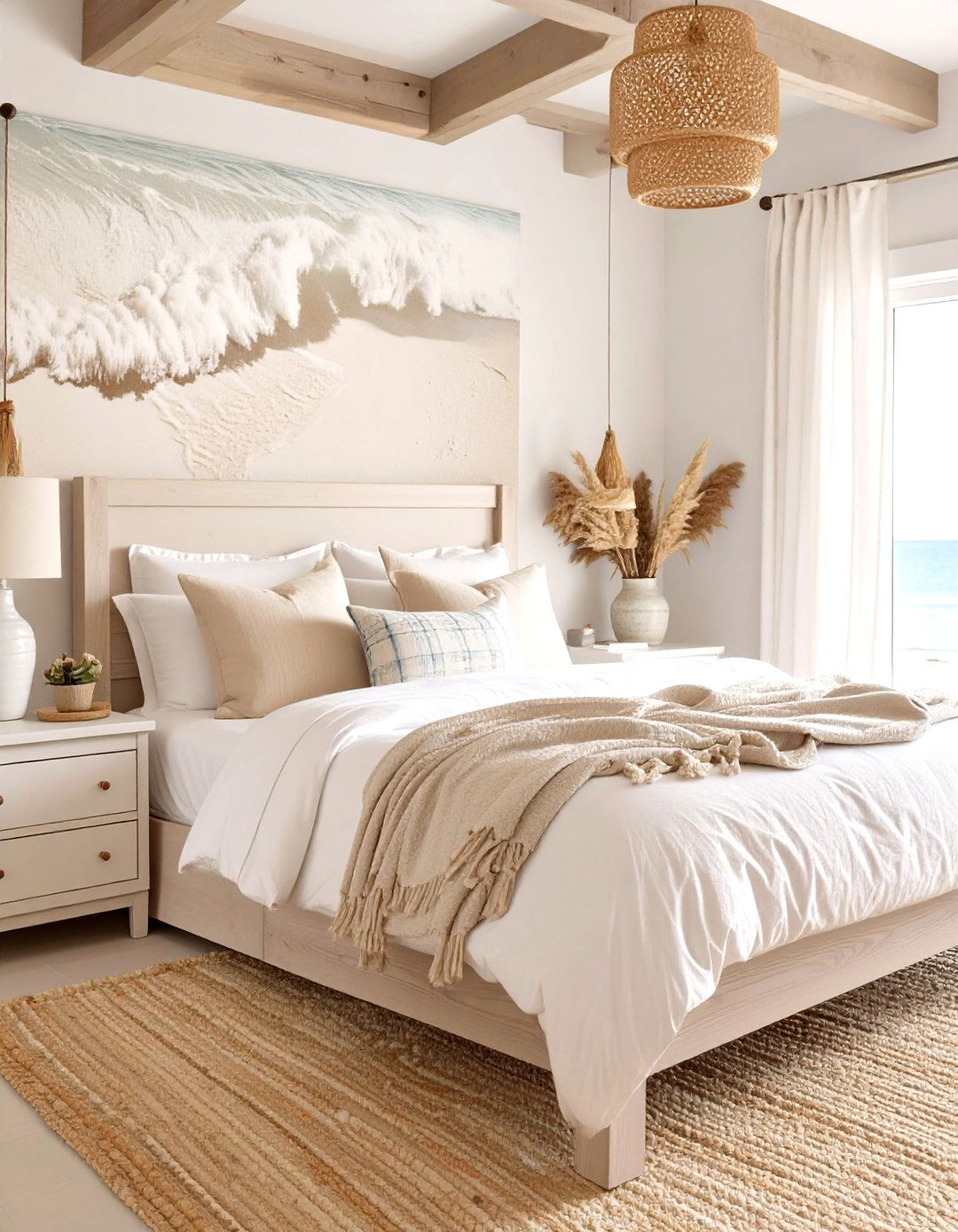 Coastal Inspired Linen Weave Bedroom - 30 classy bedroom wallpaper designs