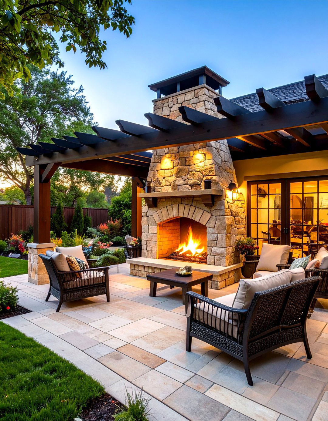 Coastal Inspired Patio Fireplace with Shell Accents - 30 patio fireplace ideas