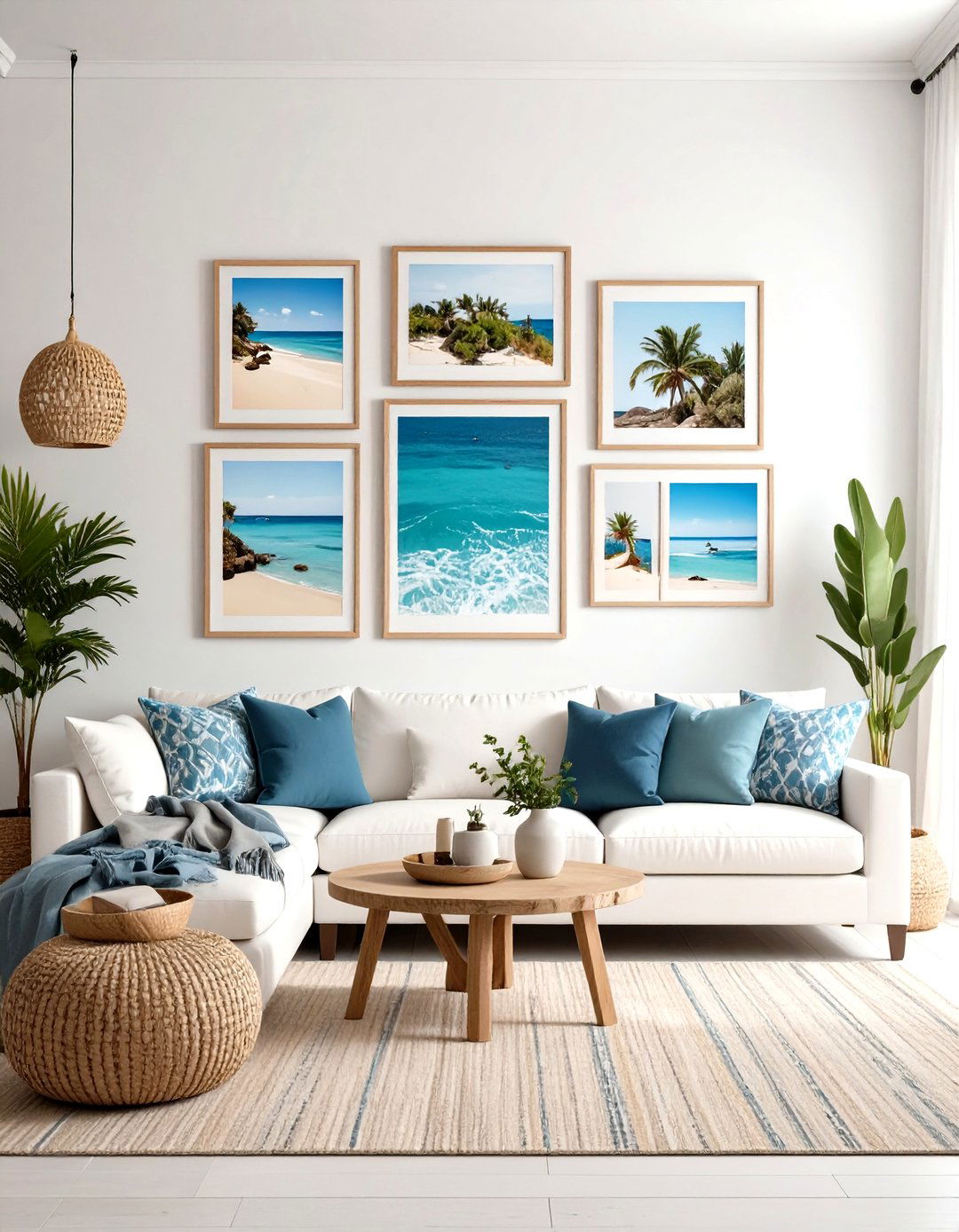 Coastal Inspired Picture Wall - 30 picture wall ideas for living room