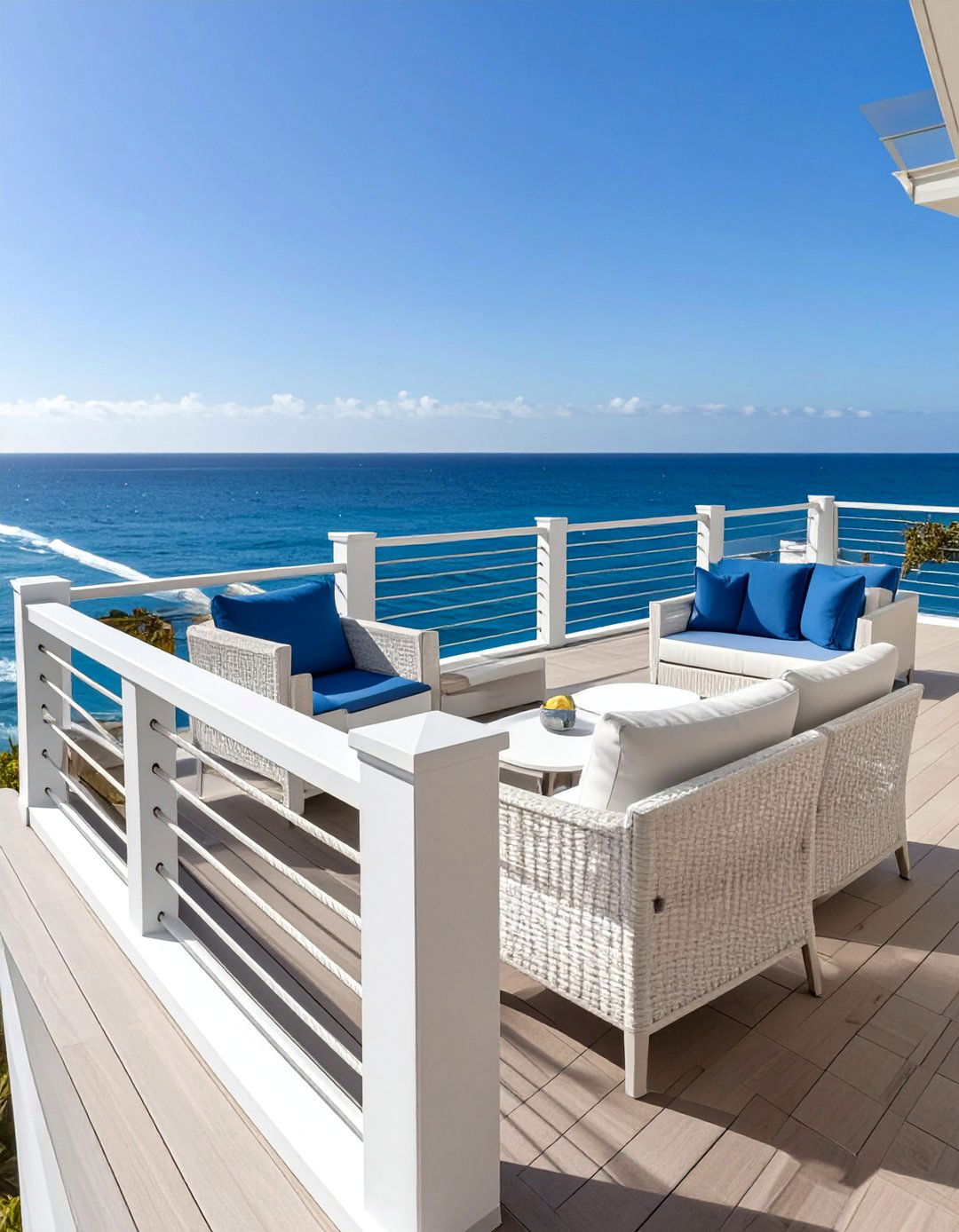 Coastal Inspired White Cable Deck Railing - 30 cable deck railing ideas