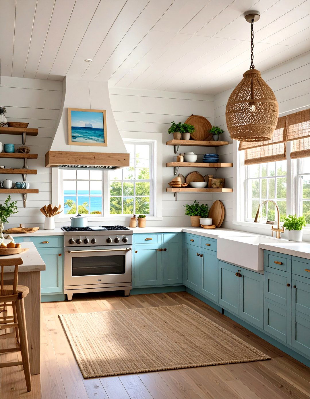 Coastal Kitchen with Shiplap Walls - 30 kitchen wall decor ideas