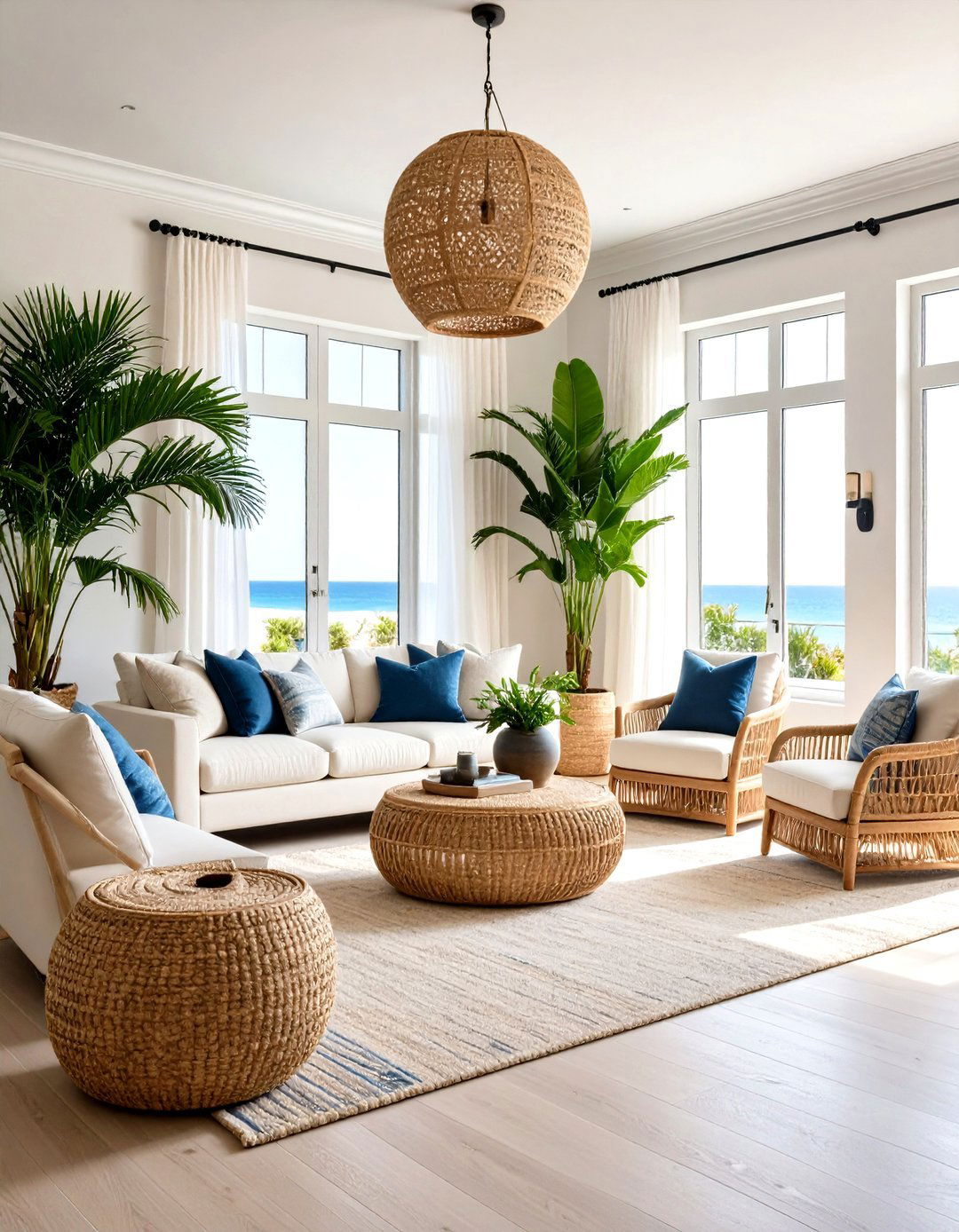Coastal Living Room with Airy Plants - 30 living room indoor plants decoration ideas