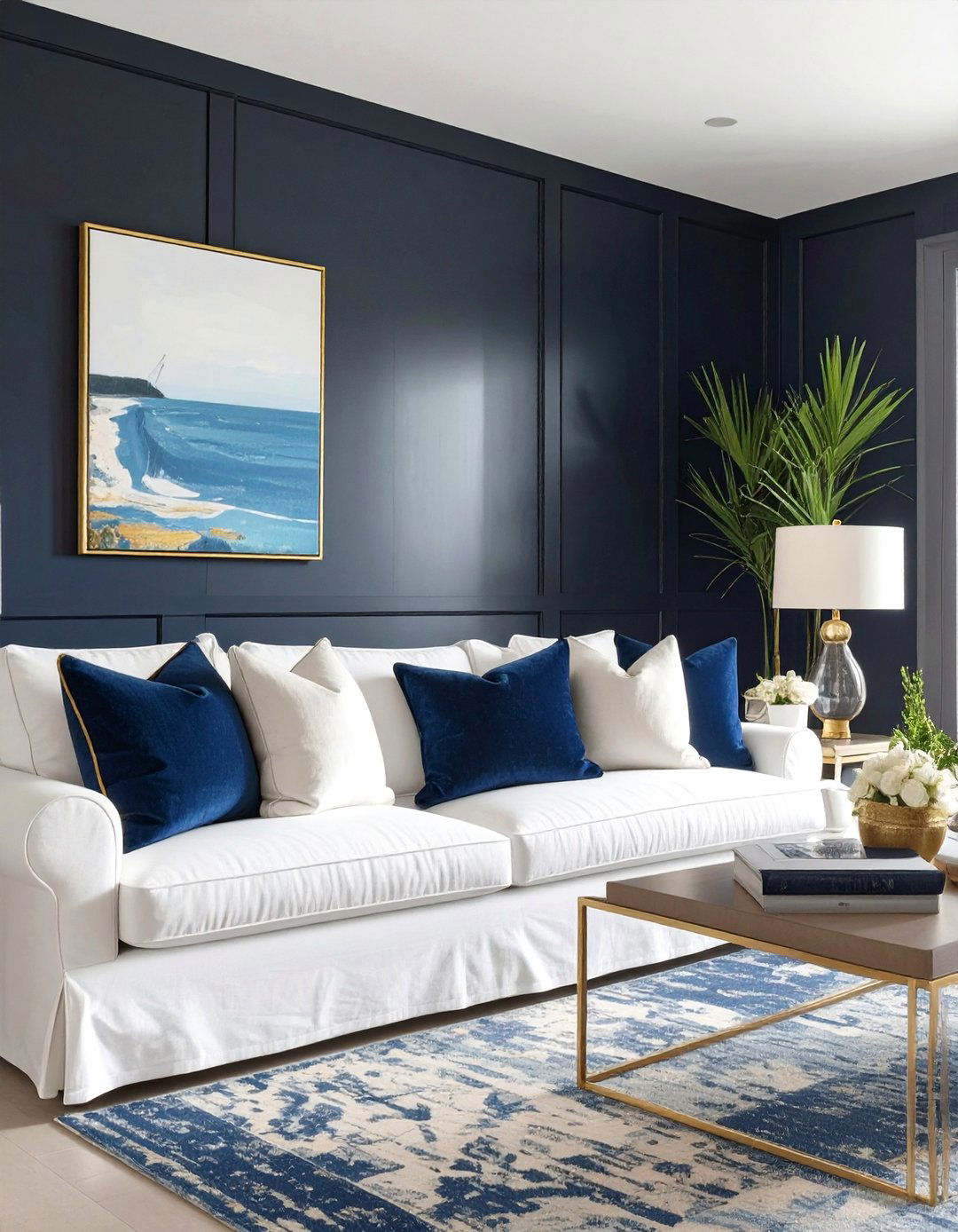 Coastal Living Room with a Navy Black Accent Wall - 30 black accent wall ideas