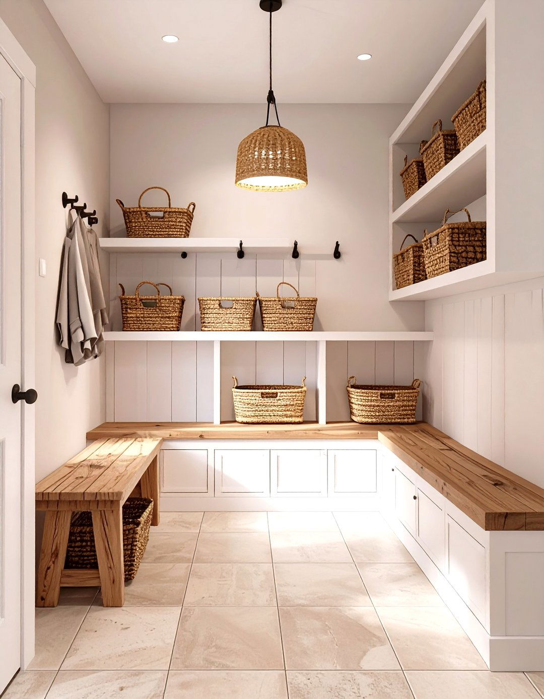 Coastal Modern Mudroom with Natural Textures - 30 modern mudroom ideas