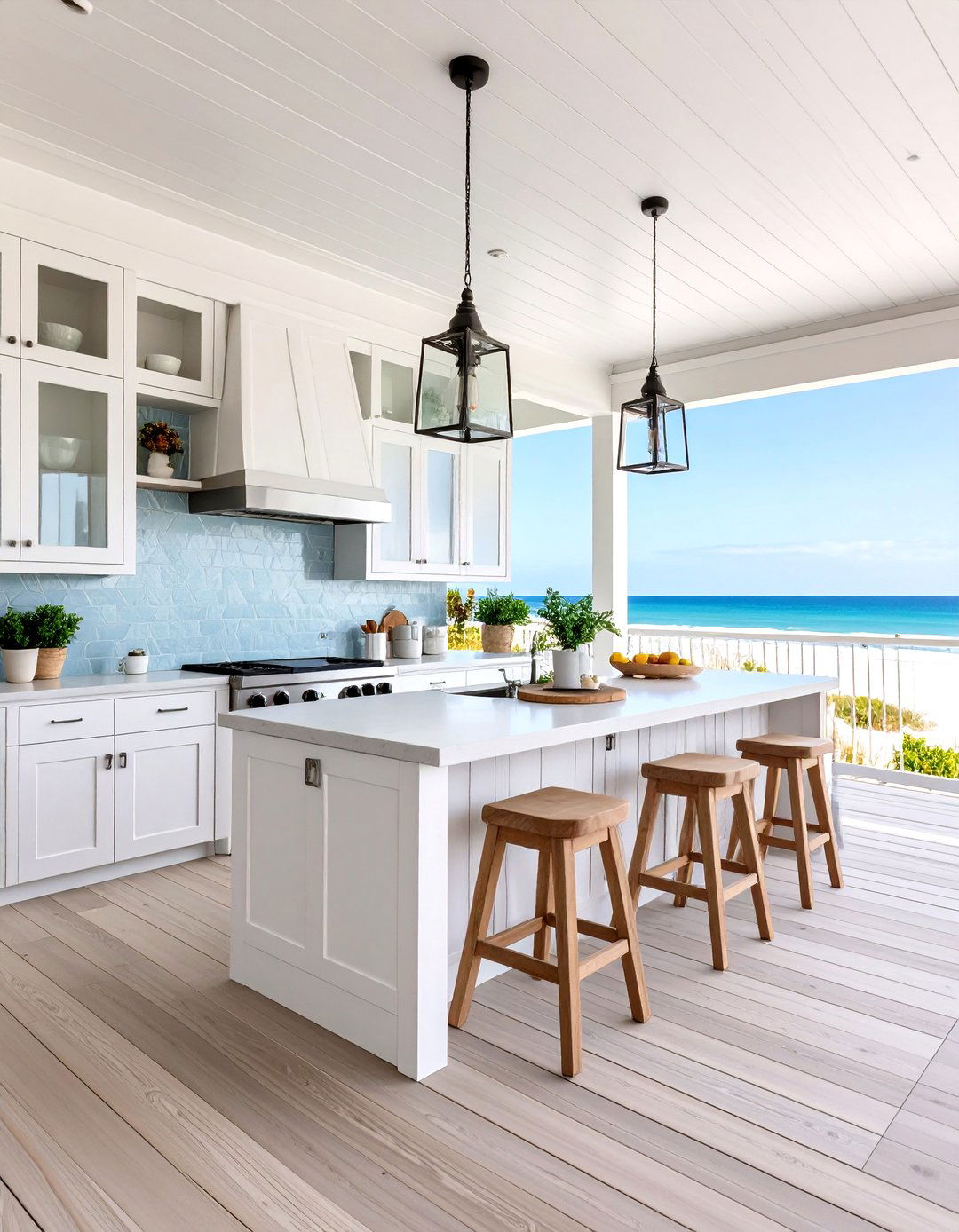 Coastal Patio Kitchen with Light Colors - 30 patio kitchen ideas