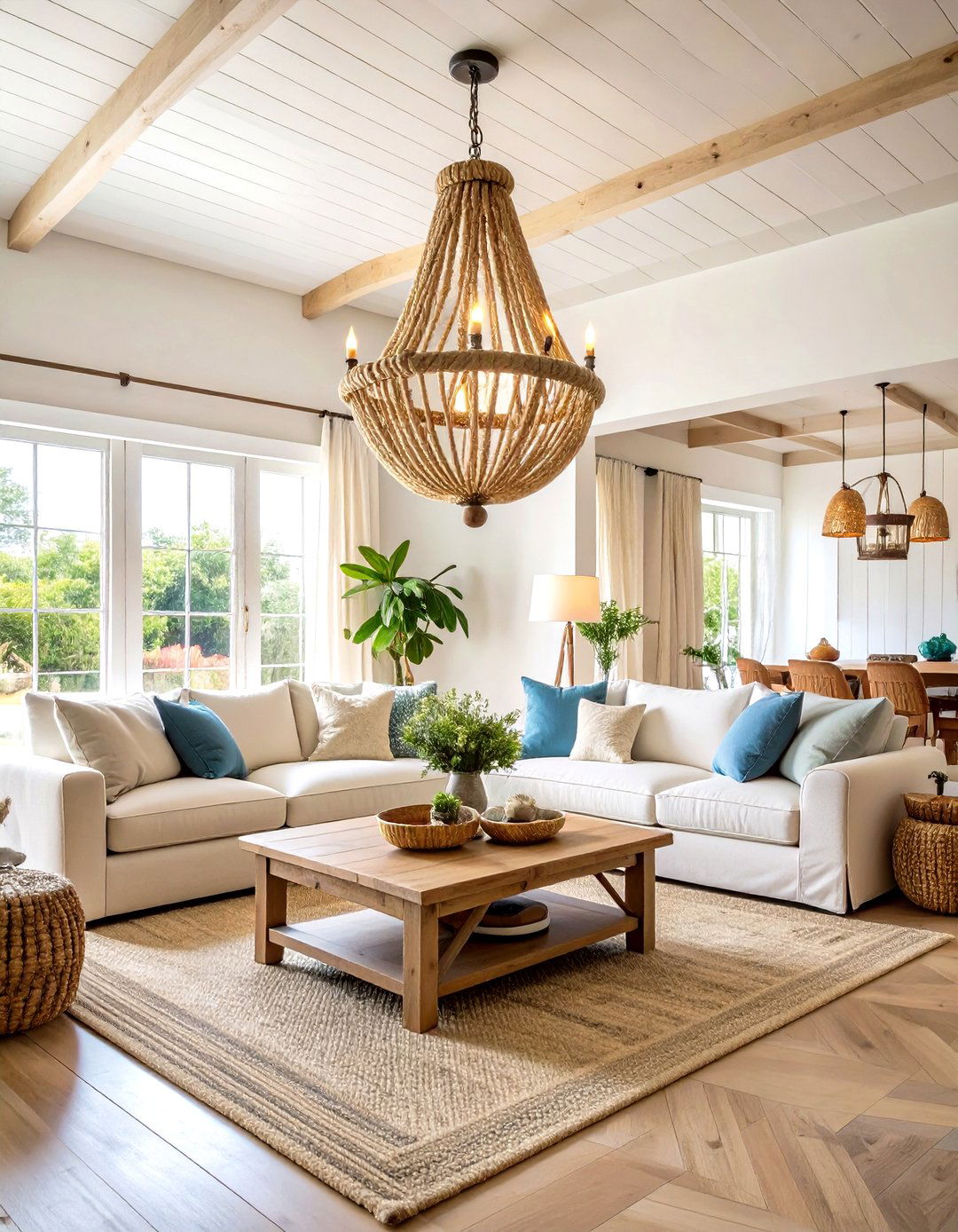 Coastal Rope Chandelier - 30 living room chandelier ideas
