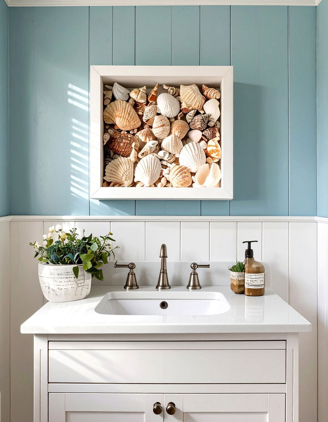Coastal Seashell and Driftwood Art - 30 bathroom wall art ideas