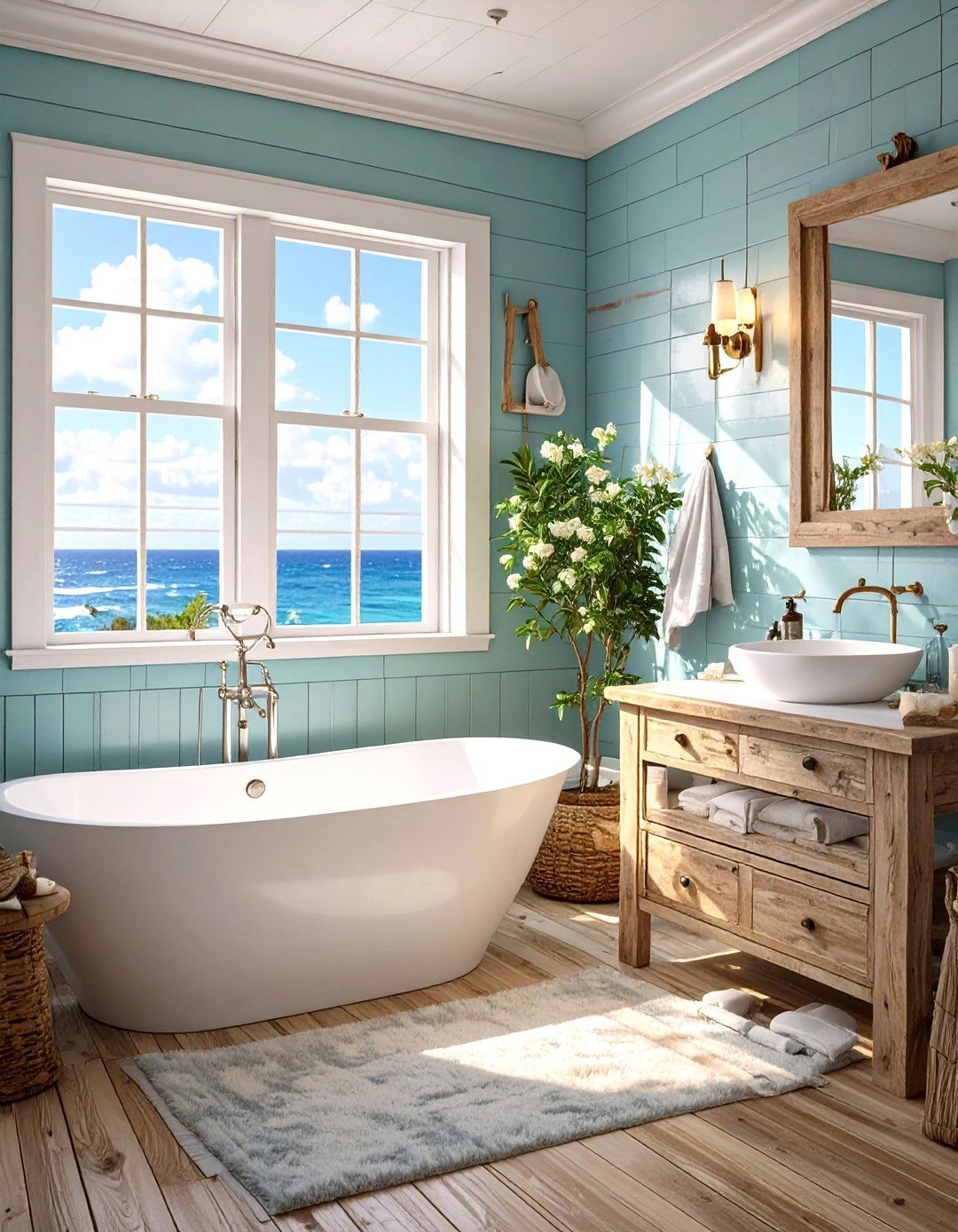 Coastal Spa with Seafoam Blue and Weathered Gray - 30 blue and gray bathroom ideas