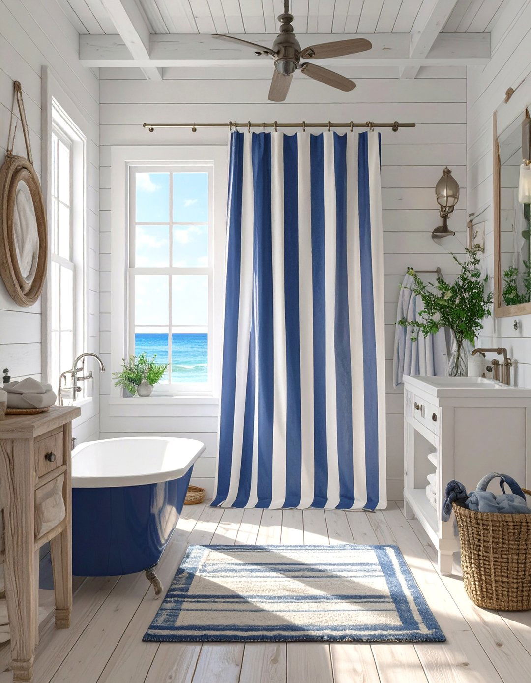Coastal Stripe Bathroom Curtain - 30 bathroom curtains ideas